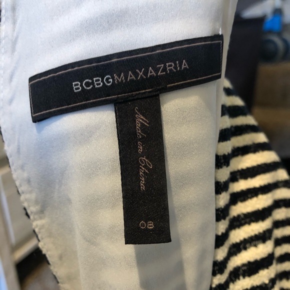 BCBG Piper Black and White Stripe Peplum Dress - Picture 3 of 4